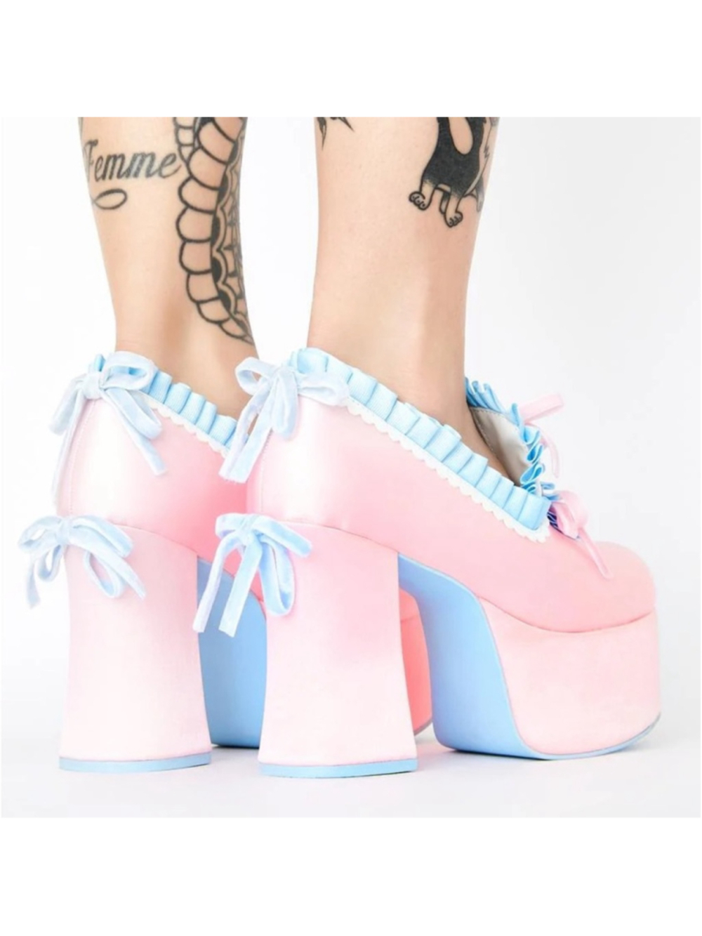 Dolls Kill Sugar Thrillz Bisous Pastel Satin Platform Ruffle Bow Platforms US 9 - Picture 2 of 13